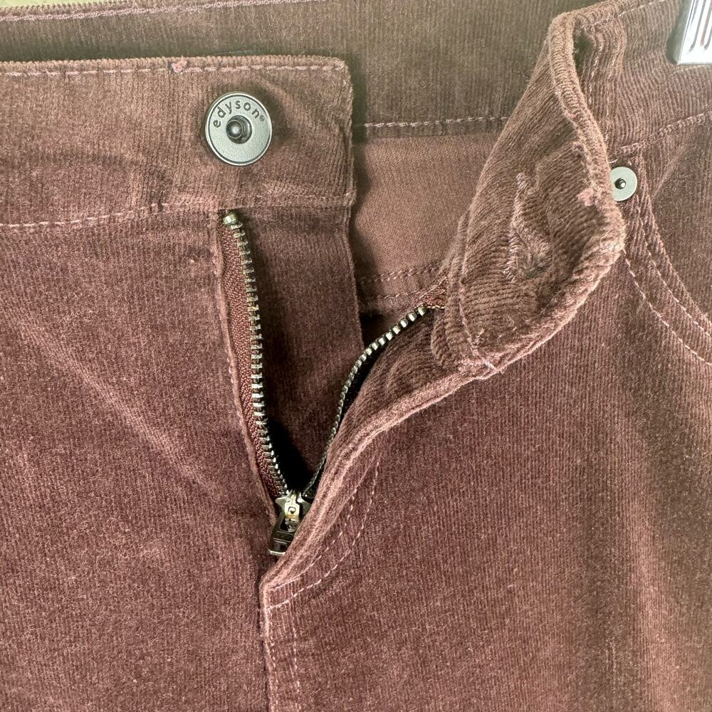 Edyson Dark Burgundy Skinny High Rise Cotton Corduroy Pants Pockets Size 33 - Picture 4 of 7